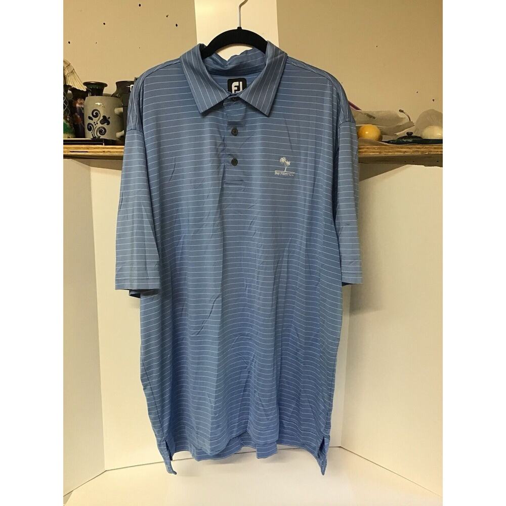 FJ FootJoy ProDry Light Blue Striped Self Collar Stretch Polo Shirt XL